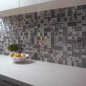 Allen and Roth Mosaic Wall Tile pieces on kitchen walls