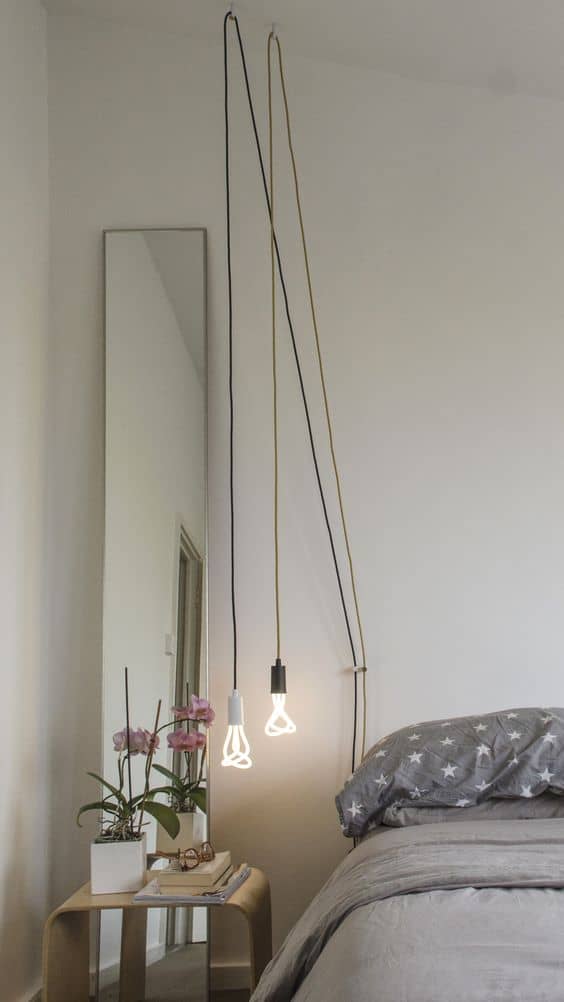 string pendant light as a side bed lights #homeDecor #interiorDesign #lightIdeas #homelighting #lightingdesign #lamp #light #lightfixture #architecturallighting #pendantlight #stringLights