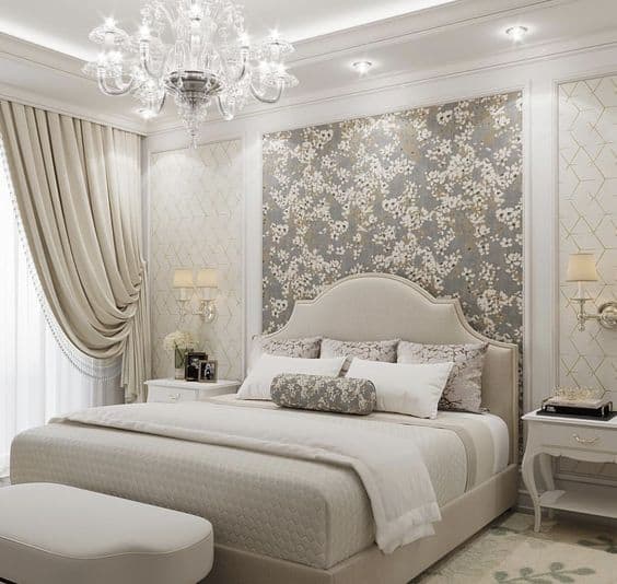 Wallpaper is one of the best 10 touches that add elegance to your bedroom #bedroom #elegance #decortips #interiordesign #bedroomideas