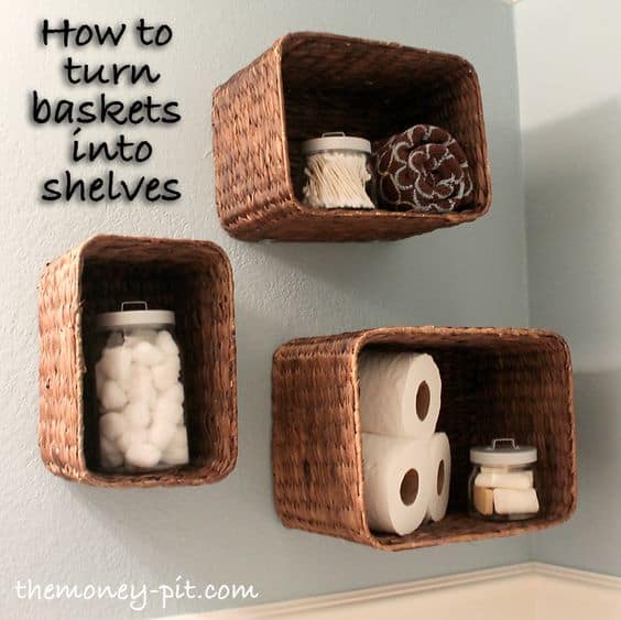 Baskets for bathroom shelves